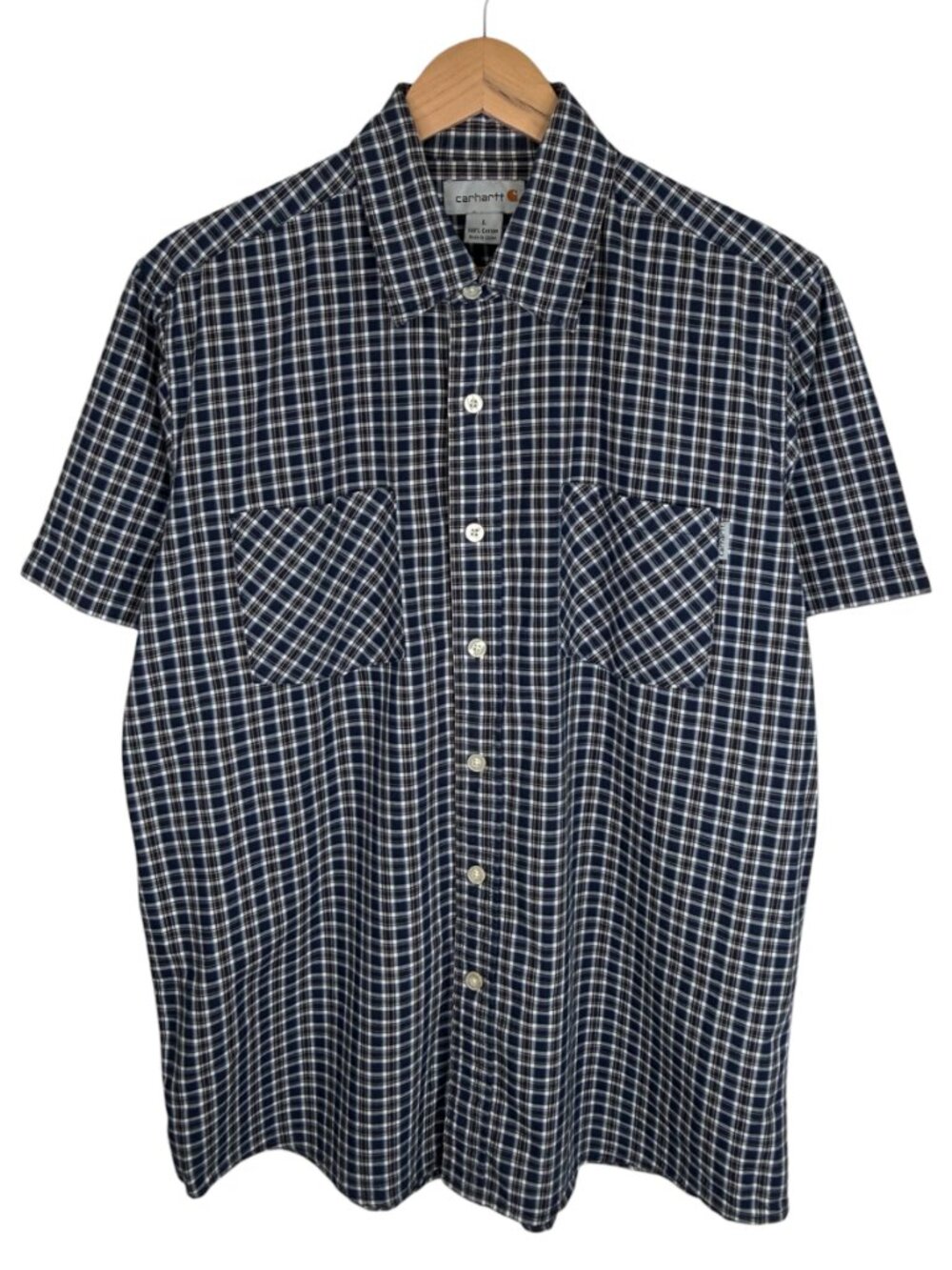 CARHARTT S245 Short Sleeve Lightweight Plaid Shirt - Blue/White - Size L